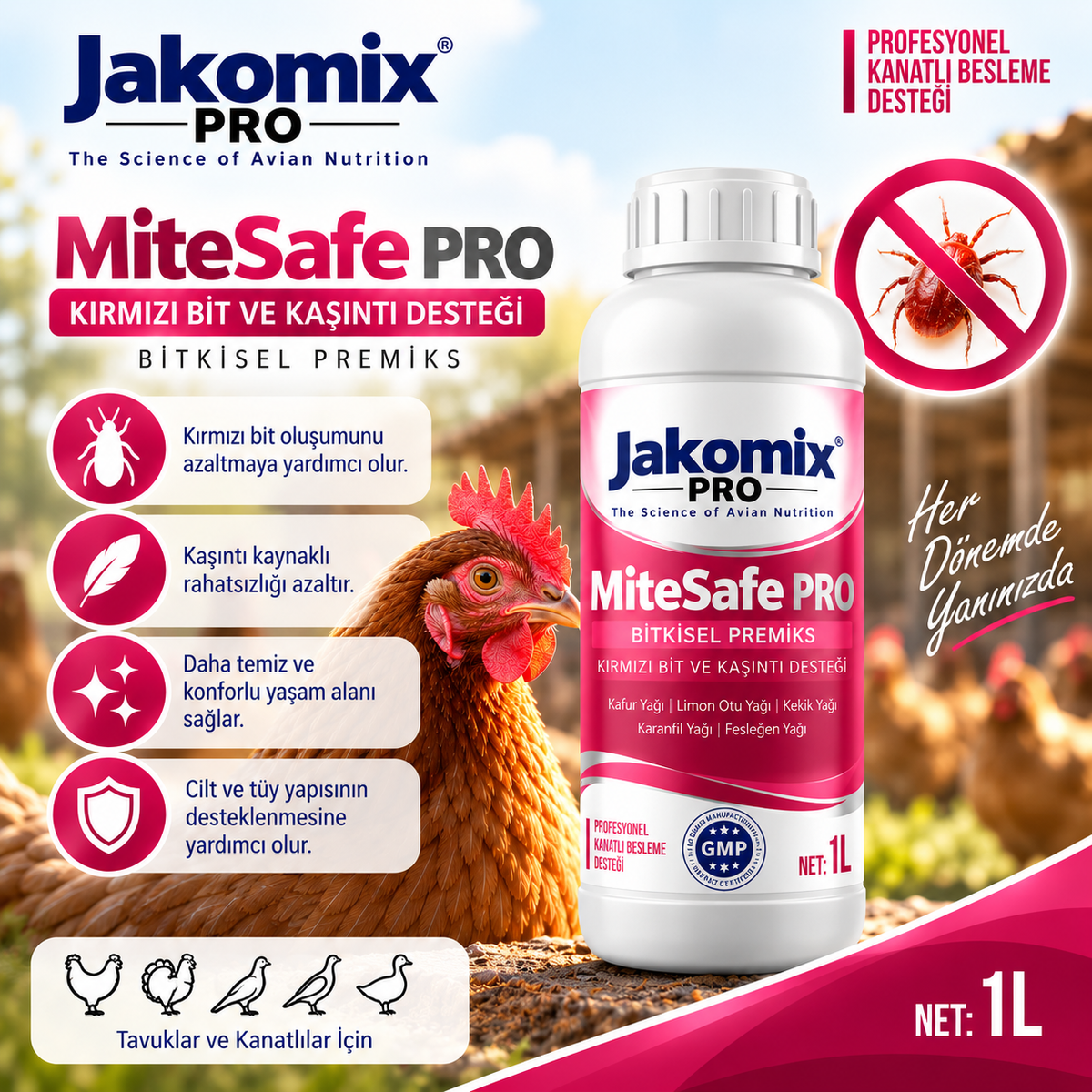 MiteSafe Pro - Kırmızı Bit ve Kaşıntı Desteği- 1LT