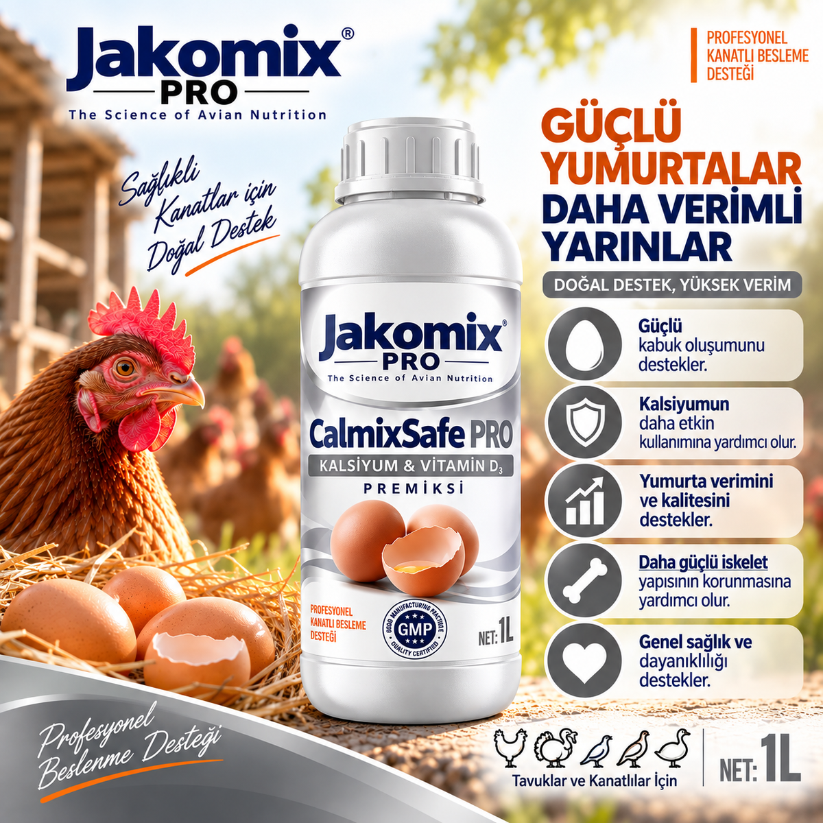 CalmixSafe Pro - Yumurta Kabuğu, Kemik ve Kalsiyum Desteği - 1LT